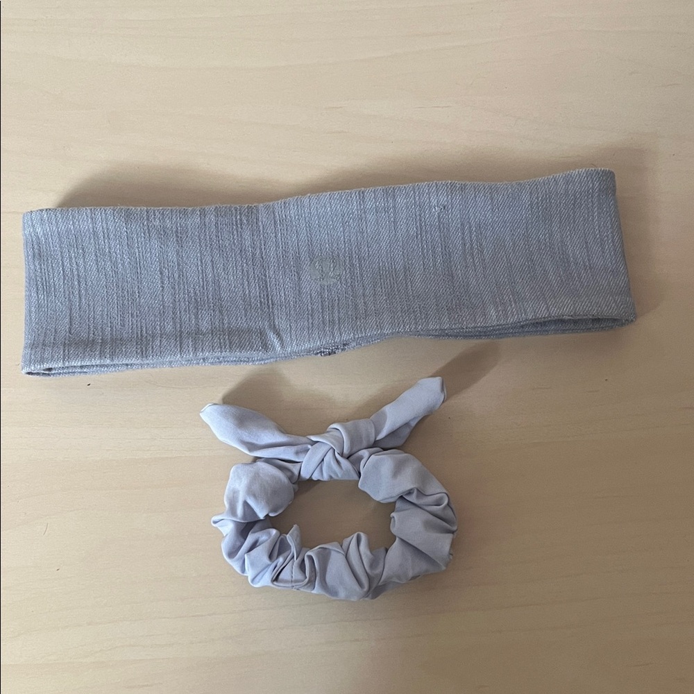 lululemon athletica Light Gray/purple Headband & Scrunchie Set